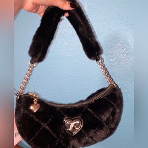 furry black juicy couture shoulder bag with gold charm